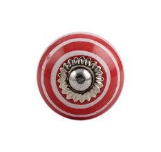 Red Striped Small Ceramic Cabinet Knob